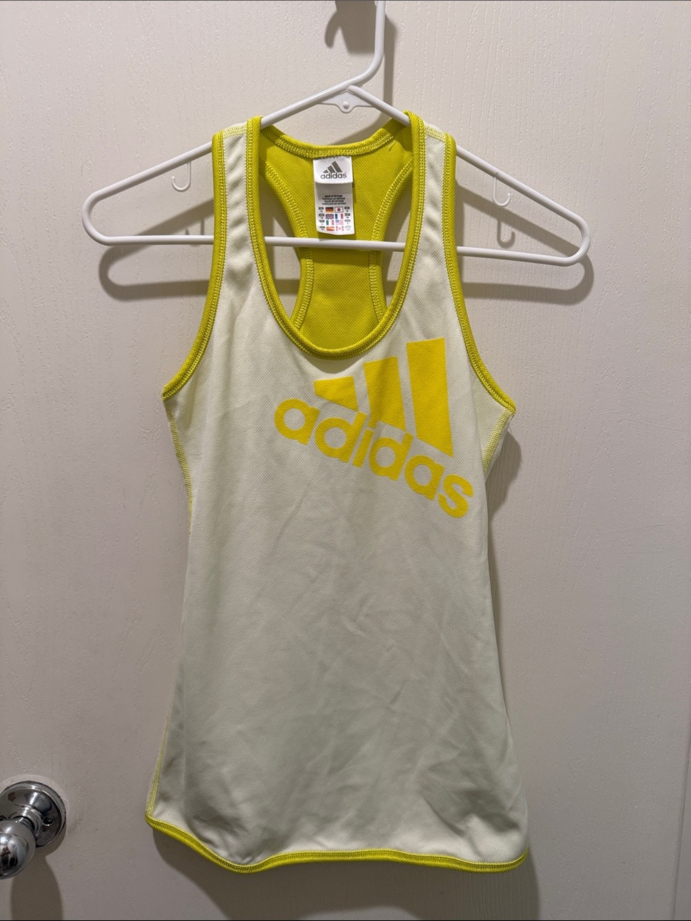 adidas White and Yellow Racerback Athletic Tank